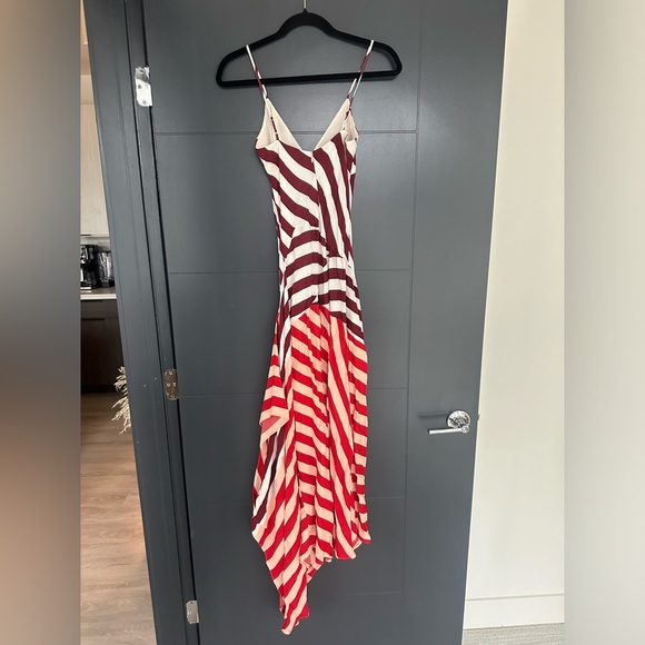 Reiss maxi stripe asymmetrical dress red - Picture 4 of 5
